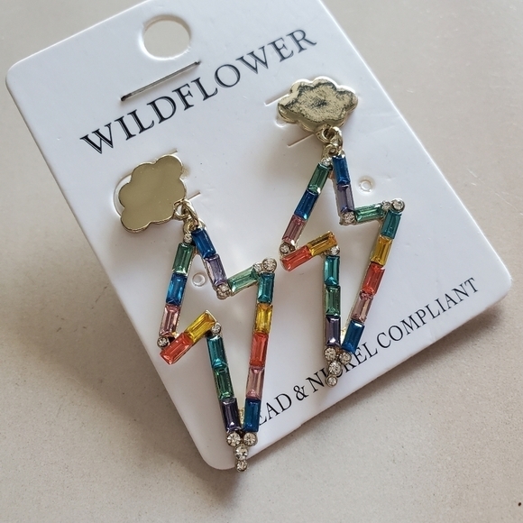 NEW Multi Crystal Lighting Bolt Earrings - Picture 3 of 4